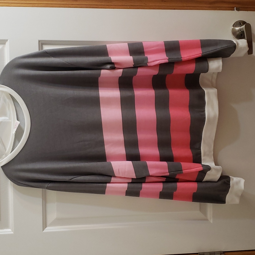 Pink & gray striped sweatshirt